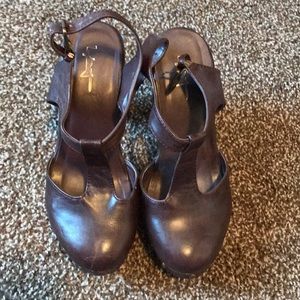 Brown platform block heels
